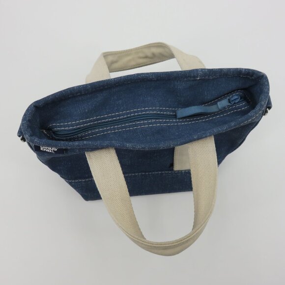 Lands End Small Solid Blue 3 Pocket Zip Top Canvas Tote Bag Crossbody D Rings - Picture 8 of 15